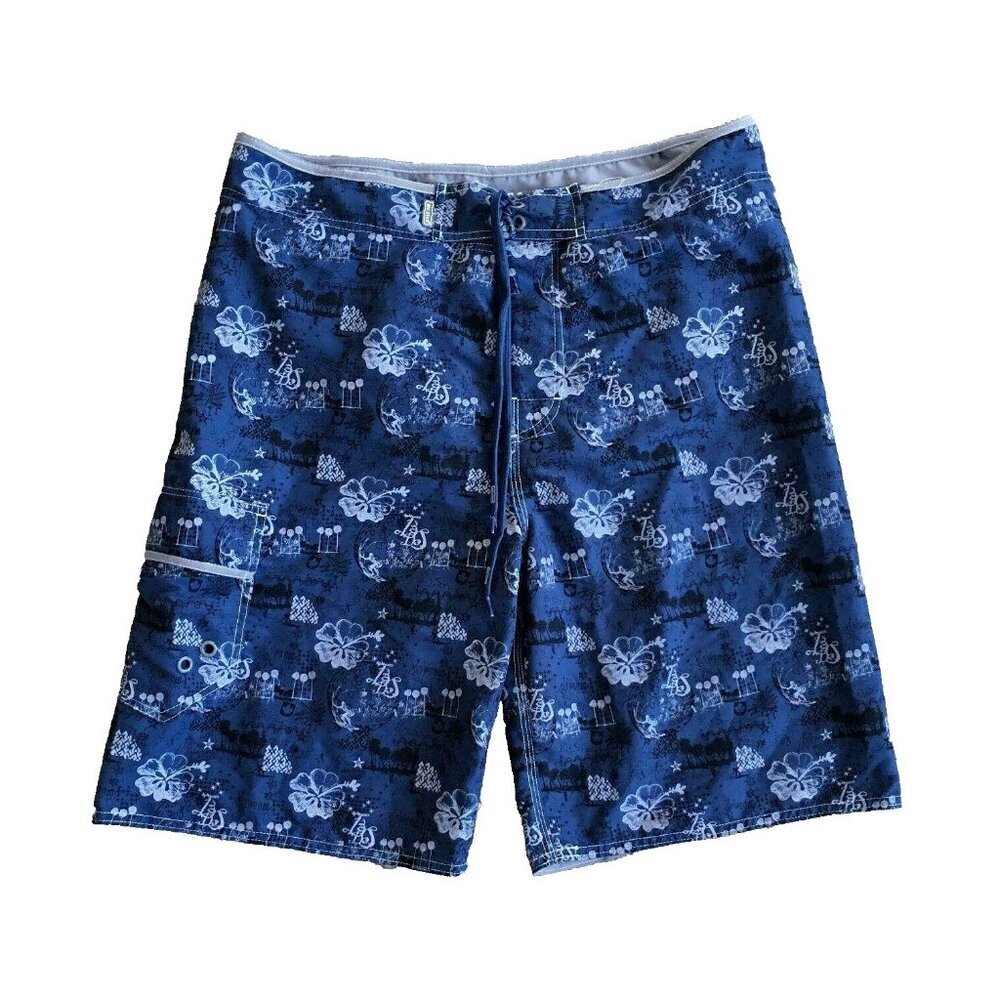 Big Star Floral Swim Trunks Men’s Size 36 Blue Removable Mesh Lined Board Shorts